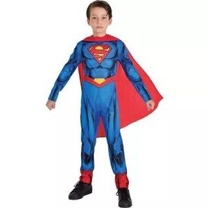 Superman Child Costume Medium 8-10 With Red Cape & Printed Muscles By DC Comics
